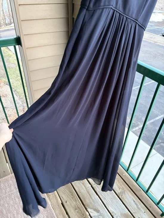 🆕🫐 Adrianna Papell Navy One Shoulder Maxi Dress Elegant Formal Gown Slit Size 8 - Picture 7 of 13